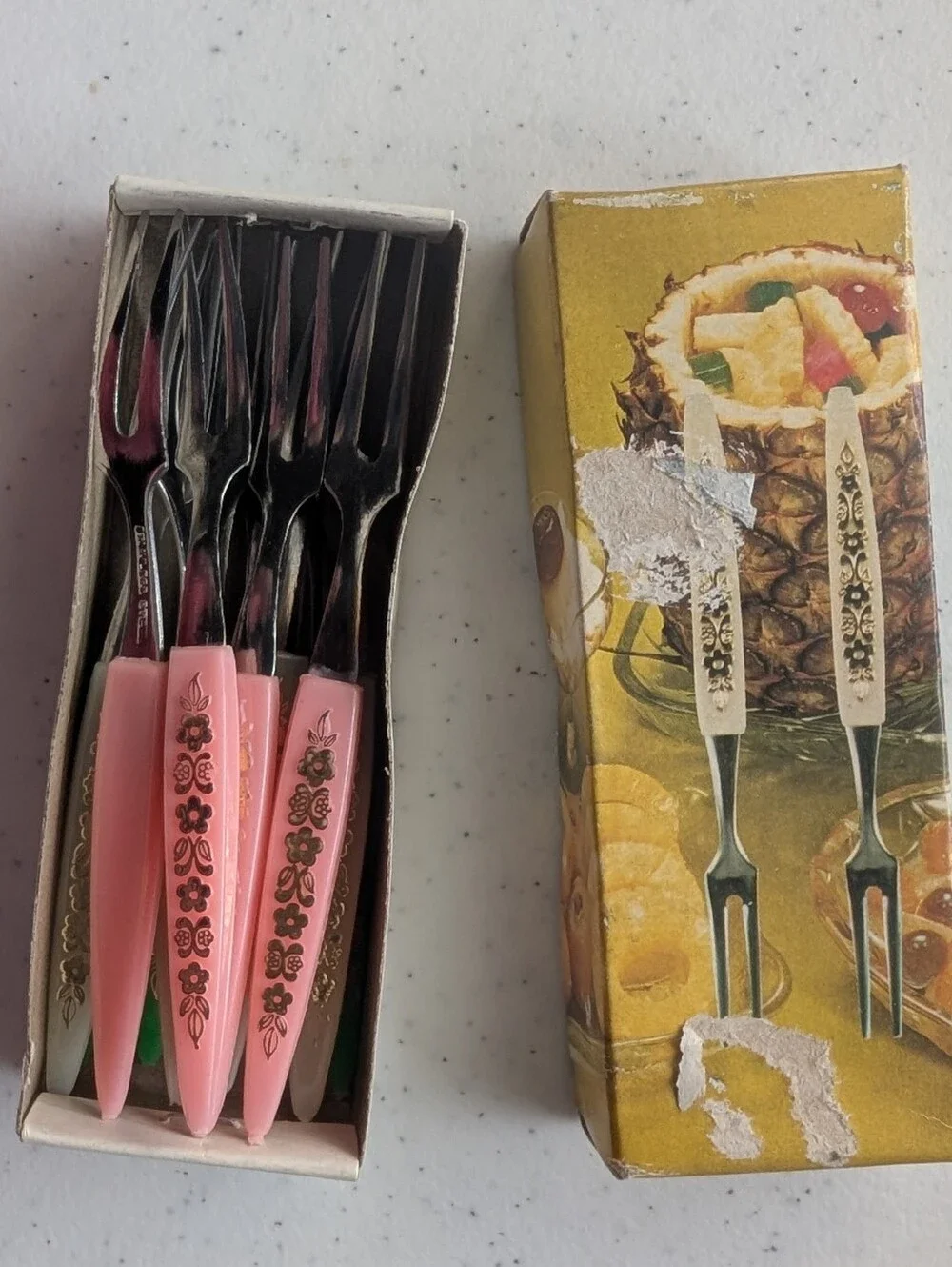 2 Vintage Sets Stainless Steel Cocktail Little Forks MCM Multicolor Charcuterie
